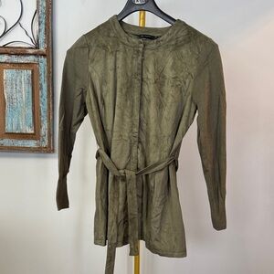 H by Halston Olive  faux leather suede Coat blazer with knit sleeves NWOT 14